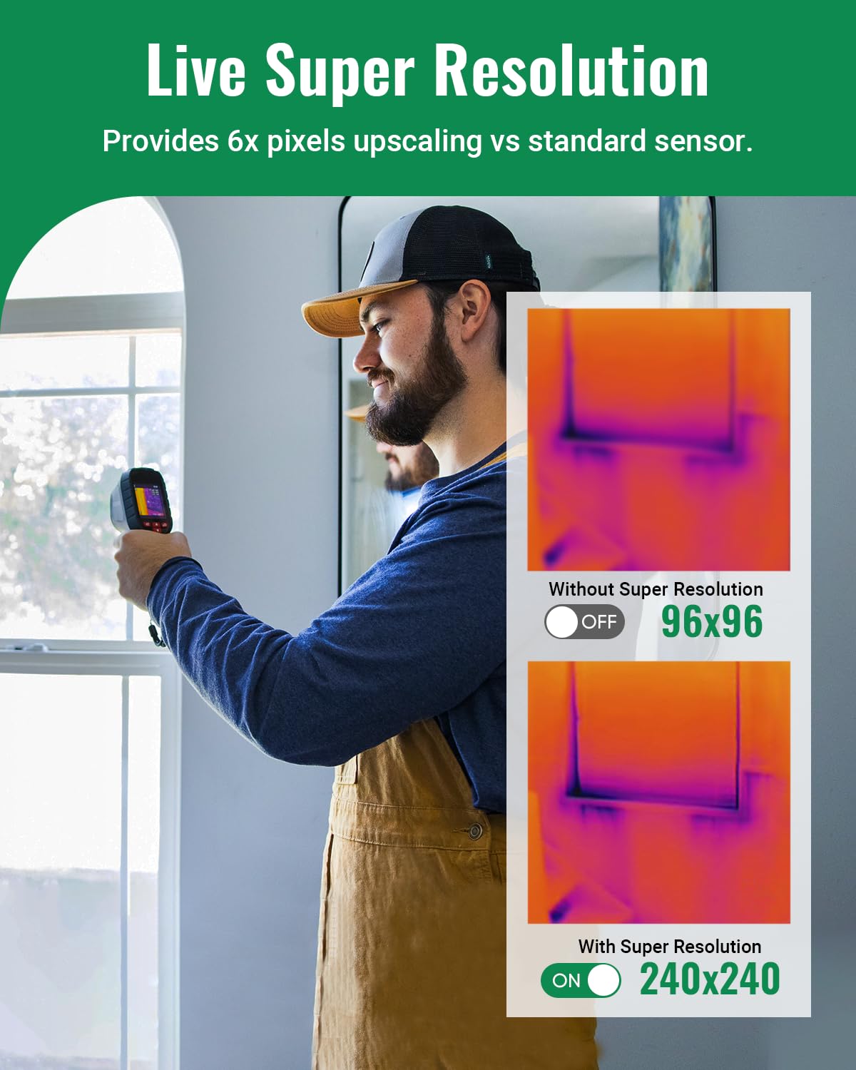 2026 Thermal Camera, Super Resolution 240 x 240, Thermal Imaging Camera with Laser Pointer, 96 x 96 IR Resolution, 25 HZ Infrared Camera,-4°F to 1022°F, 50°FOV, 8h Battery Life Thermal Imager