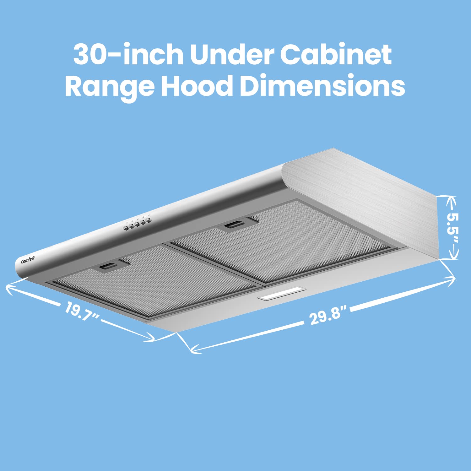 30 inch Under Cabinet Ducted/Ductless Convertible Slim Vent Durable Stainless Steel Kitchen Reusable Filter