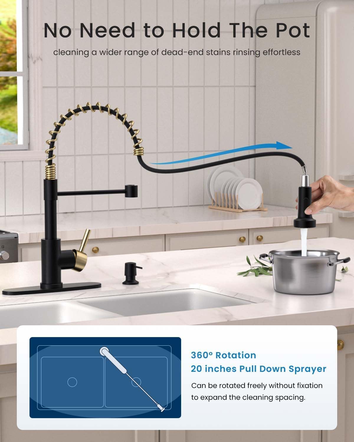 Black Touchless Kitchen Faucet with Soap Dispenser, Motion Sensor Activated Hands-Free Automatic Faucet for Sink with Pull Down Sprayer, Single Handle Smart Faucets for Kitchen Sink
