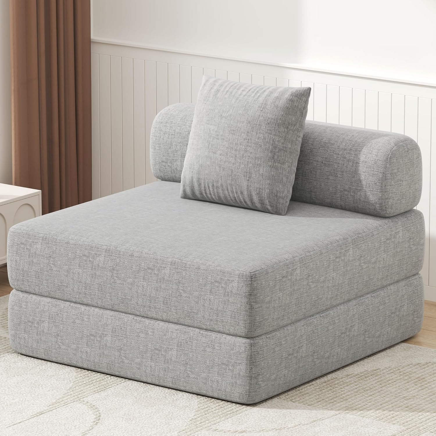 DURASPACE Folding Sofa Bed Convertible Foam Floor Sleeper Mattress Couch with Frame, 2-Seater Boneless Fold Out Loveseat Sectional Futon Couch Bed for Living Room Bedroom (Chenille Gray)