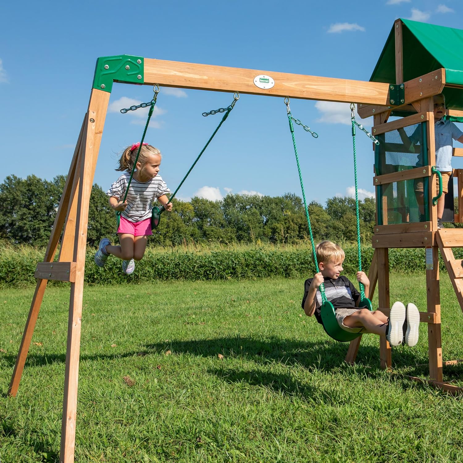 Buckley Hill Cedar Wood Swing Set with Slide & Deck