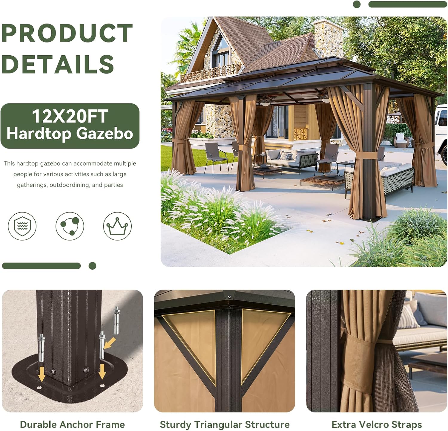 12’X10′ Hardtop Gazebo with Curtains and Netting