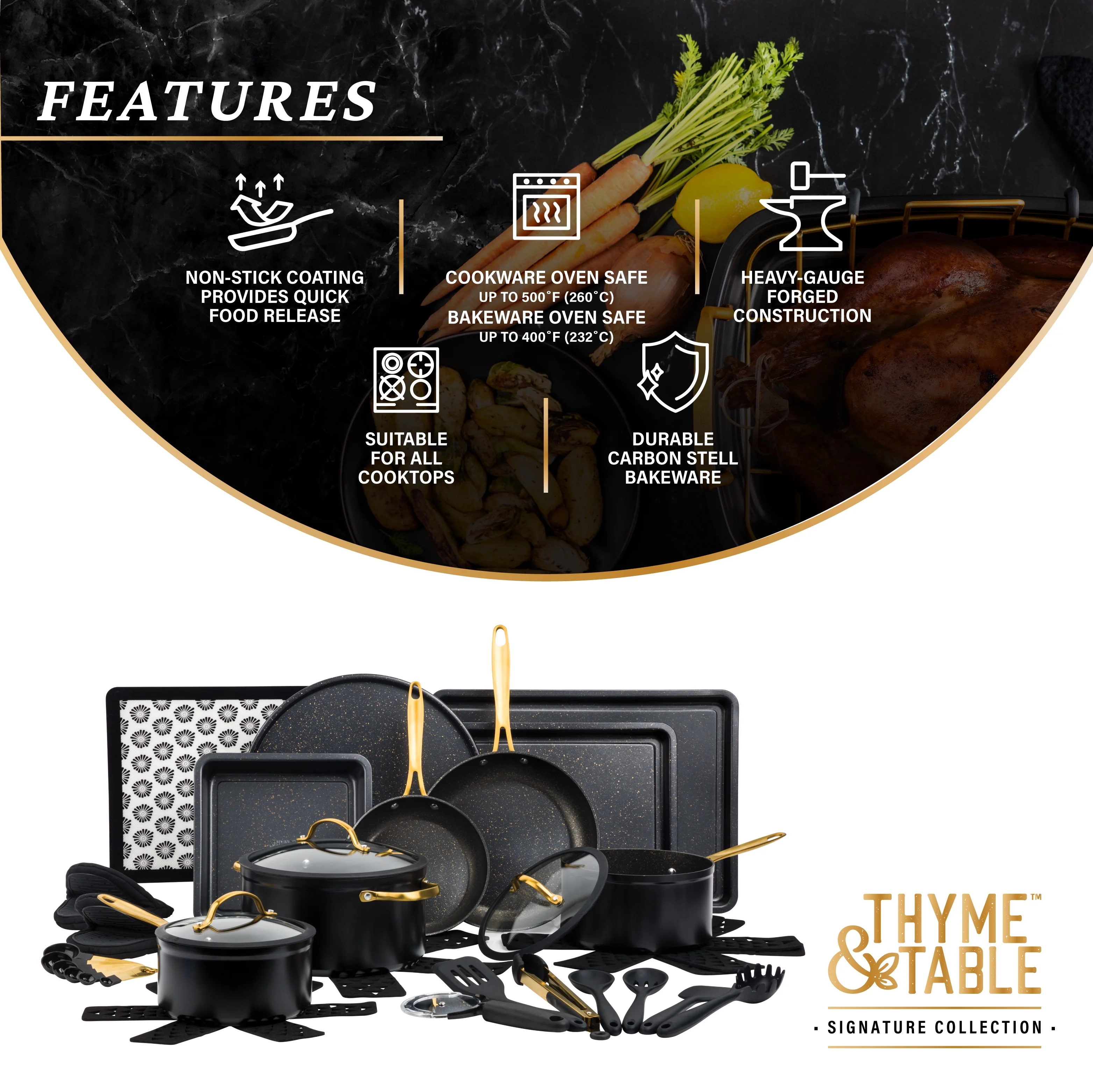 2026 Thyme & Table 32-Piece Cookware & Bakeware Non-Stick Set, Black