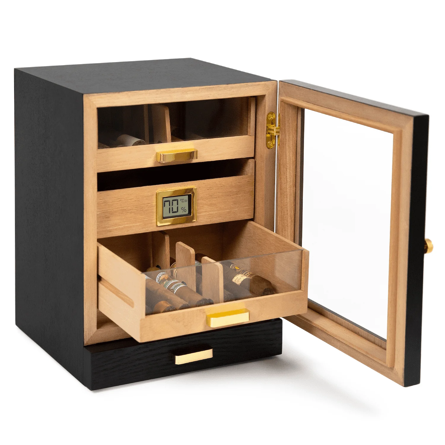 The Luca – Luxury Black Ash Cigar Humidor Cabinet with Gold Accents