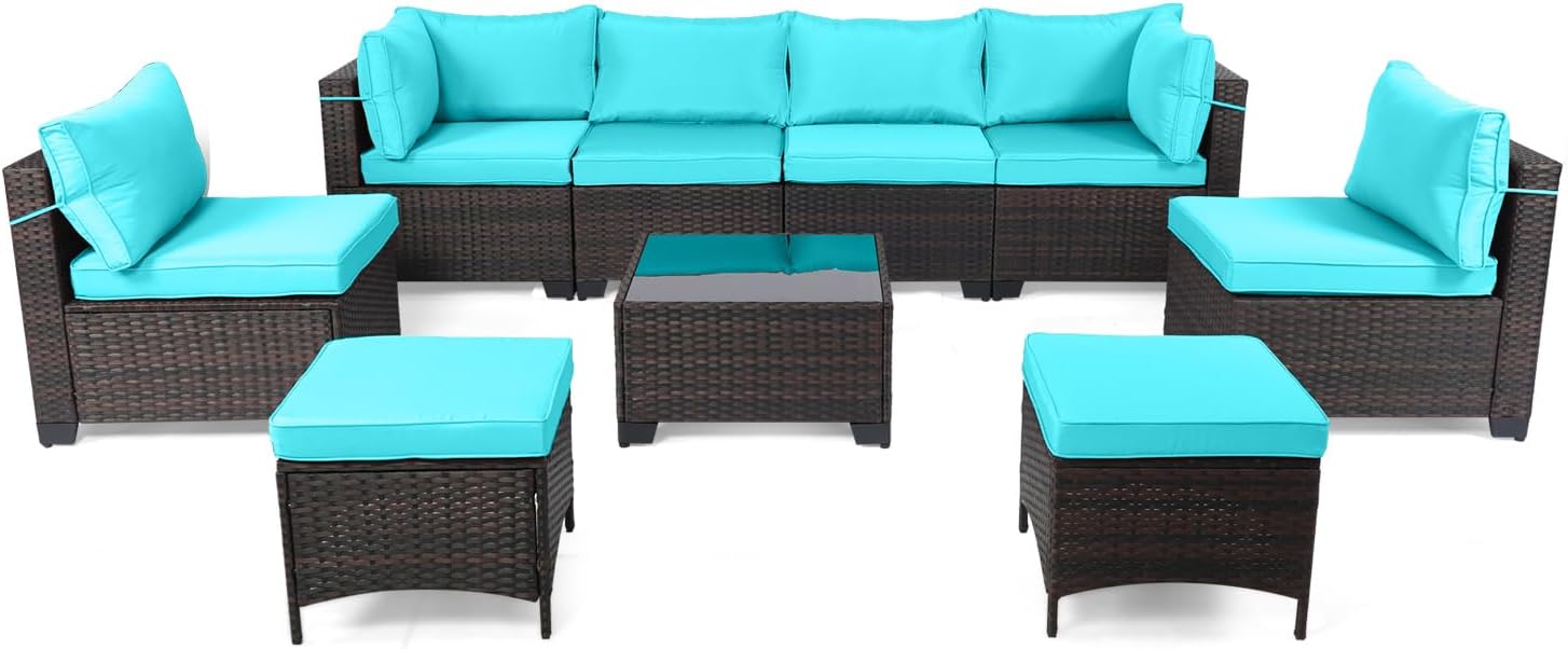 7 Pieces Rattan Patio Furniture Set with Tea Table