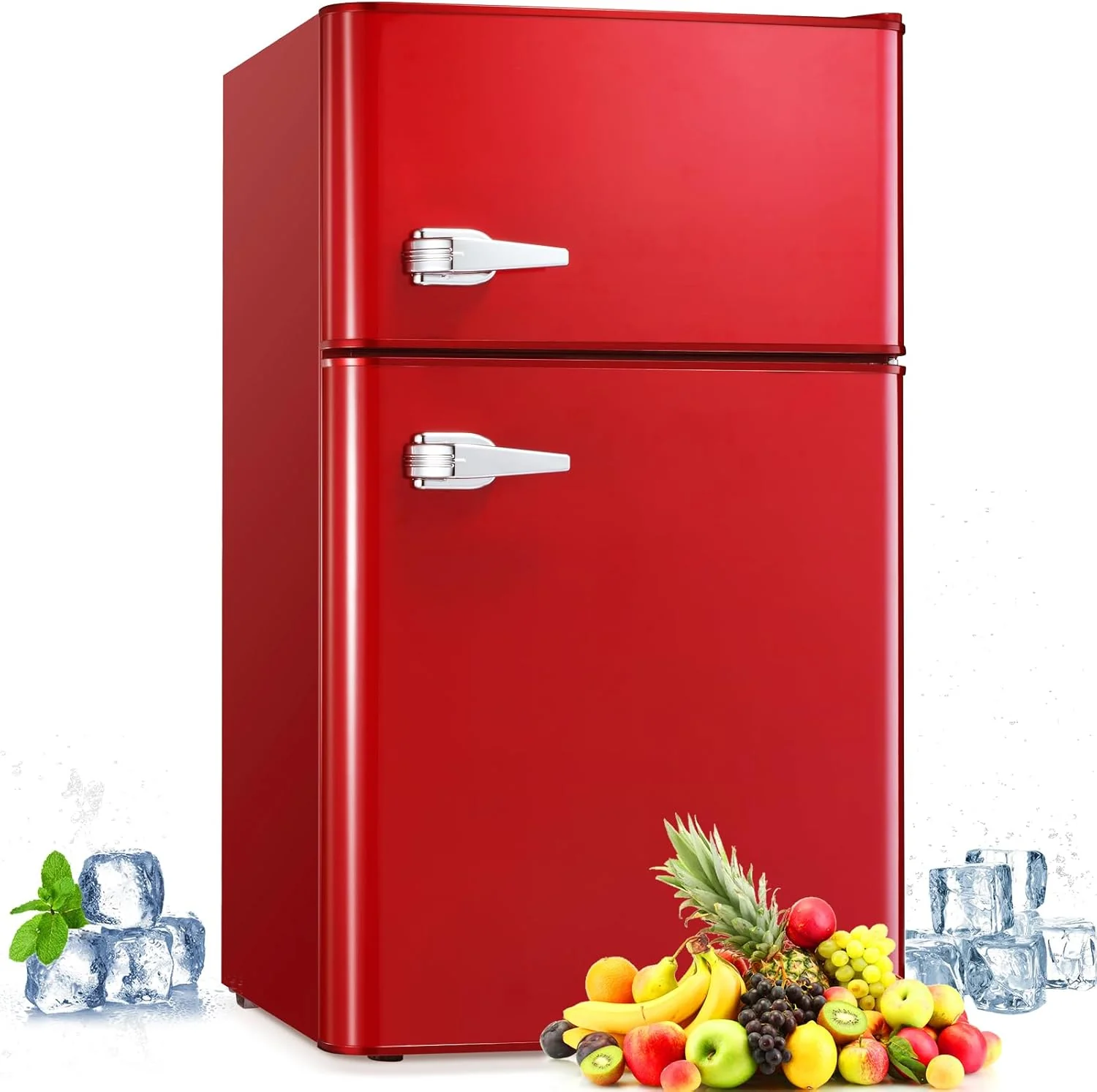 2026 Antarctic Star Compact Mini Refrigerator Separate Freezer, Small Fridge Double 2-Door Adjustable Removable Retro Stainless Steel Shelves Living room/Kitchen/Dorm/Office 3.2 cu ft.Green