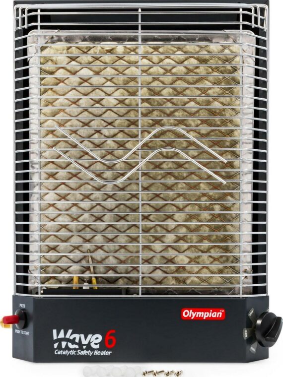 Camco Olympian Wave 6 Catalytic Safety Heater | Adjustable from 3200 to 6000 BTUs | Black (57341)
