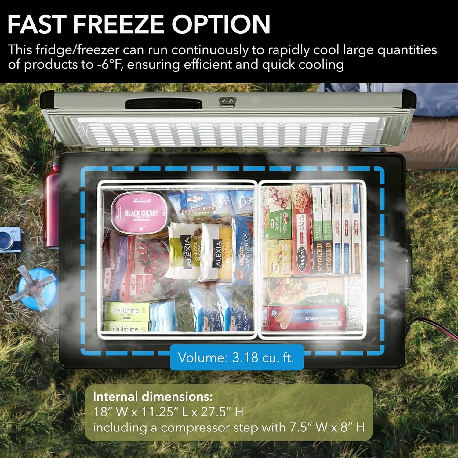 FM-65G 65 Quart Portable Refrigerator and Deep, AC 110V/ DC 12V, Real Chest Freezer for Car, Home, Camping, and RV with-8°F to 50°F Temperature Range, Gray, One Size