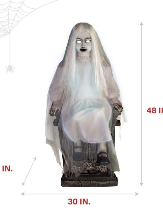 48 in. Premium Talking Halloween Animatronic Darcy The Sitting Tombstone Girl by Tekky