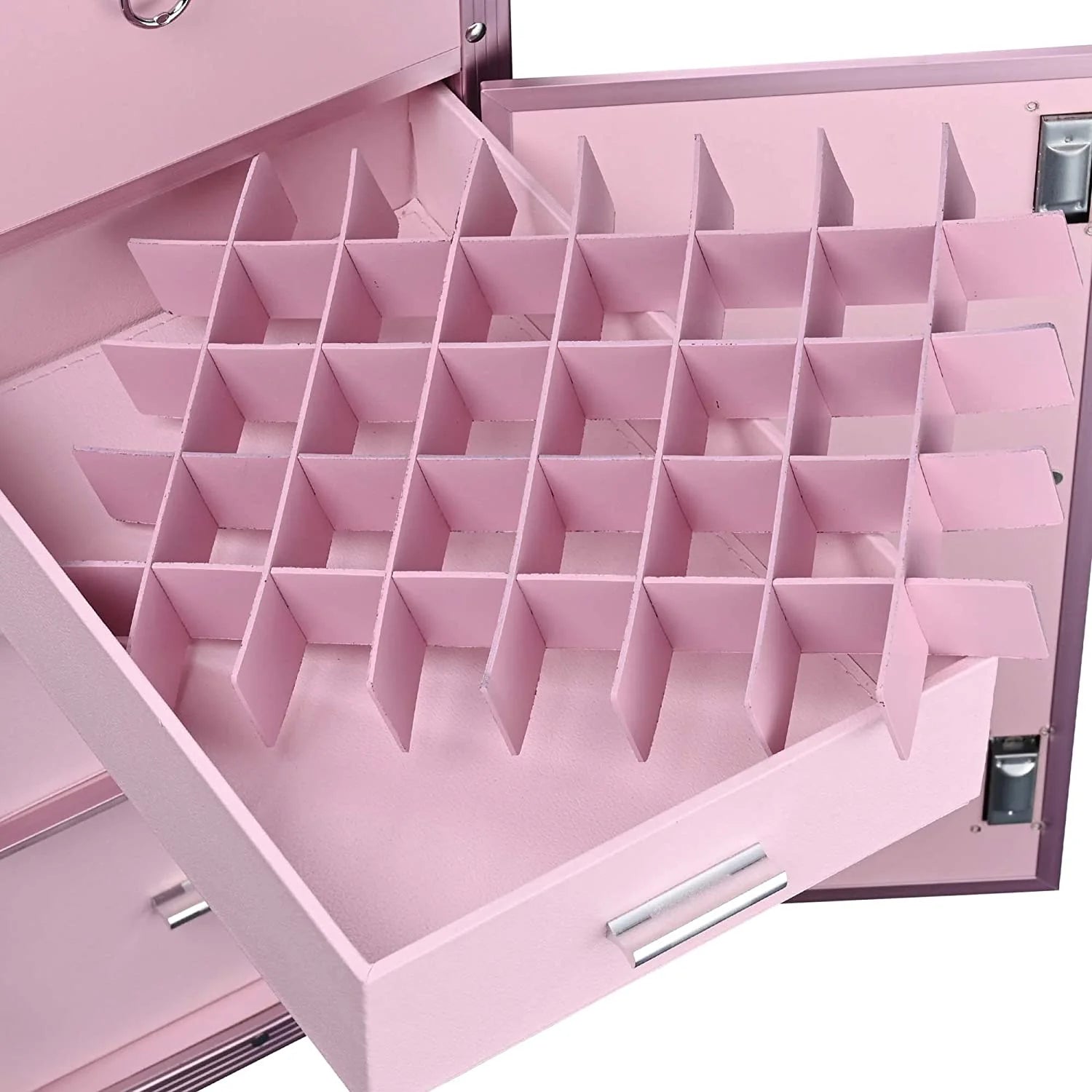 2026 Nail Desk Mobile Station Rolling Makeup Train Case Trolley Cosmetic Manicure Table Mirror 4 Drawers Pink