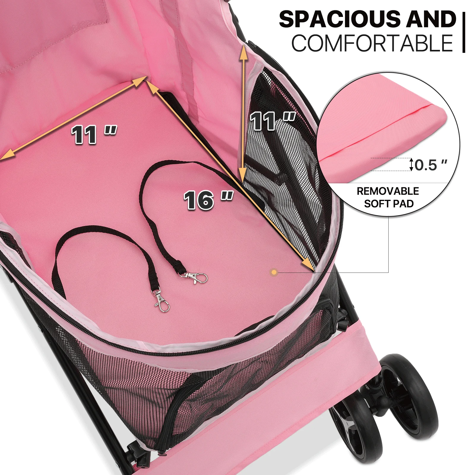 MoNiBloom Foldable Lightweight Dog Stroller for Small Medium Dogs, Pet Stroller,4 Wheel, Pink