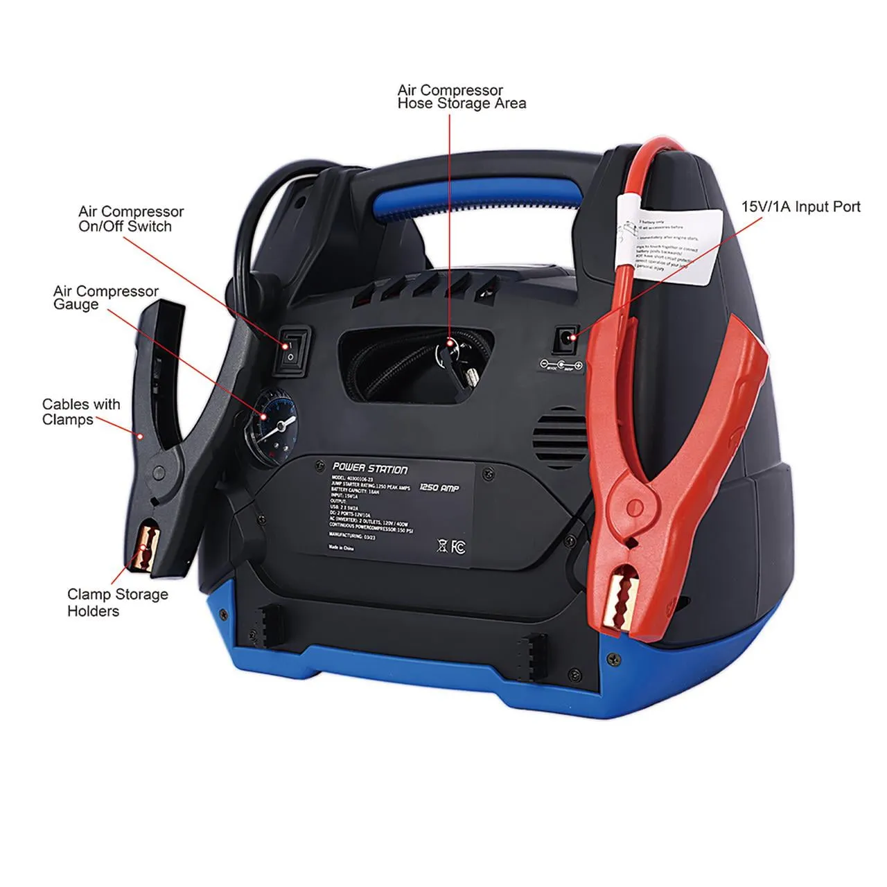2026 Rechargeable Jump Starter 1800 Amp Battery Jump Starter With Air Compressor Car Tire Inflator For Gas Diesel Vehicles