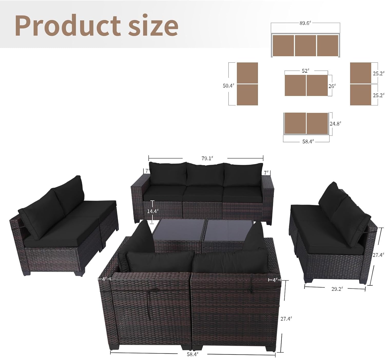 7 Pieces Rattan Patio Furniture Set with Tea Table