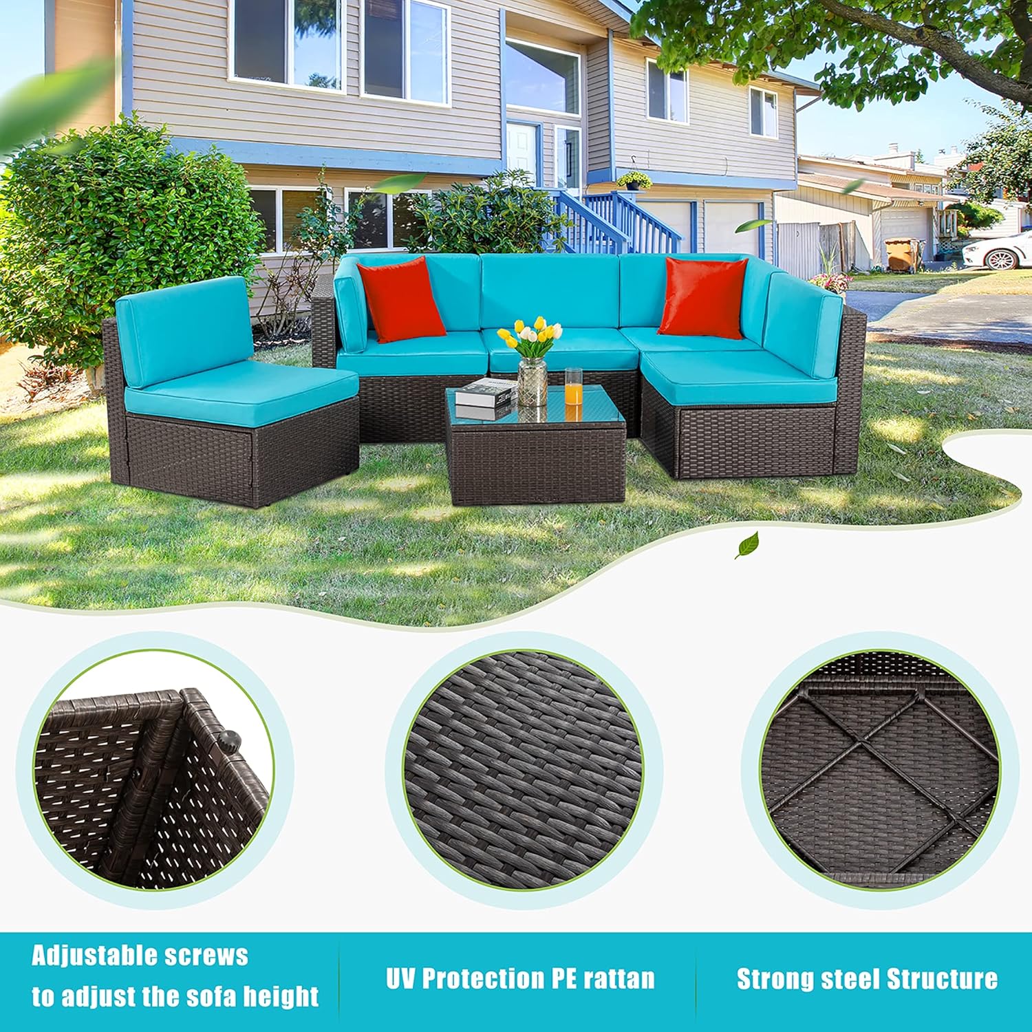 5 Piece All-Weather Patio Furniture Set with Ottoman