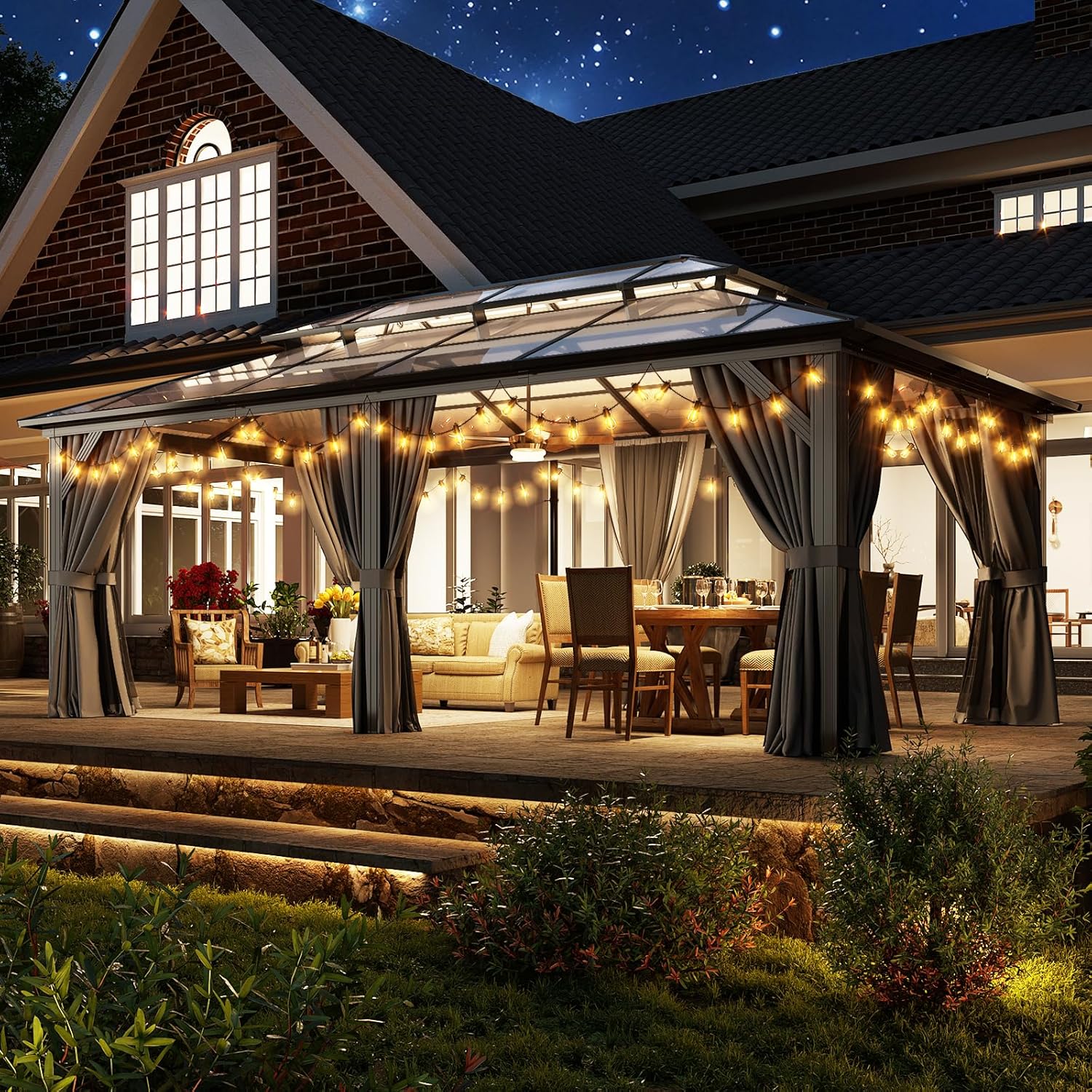 12’X10′ Hardtop Gazebo with Curtains and Netting