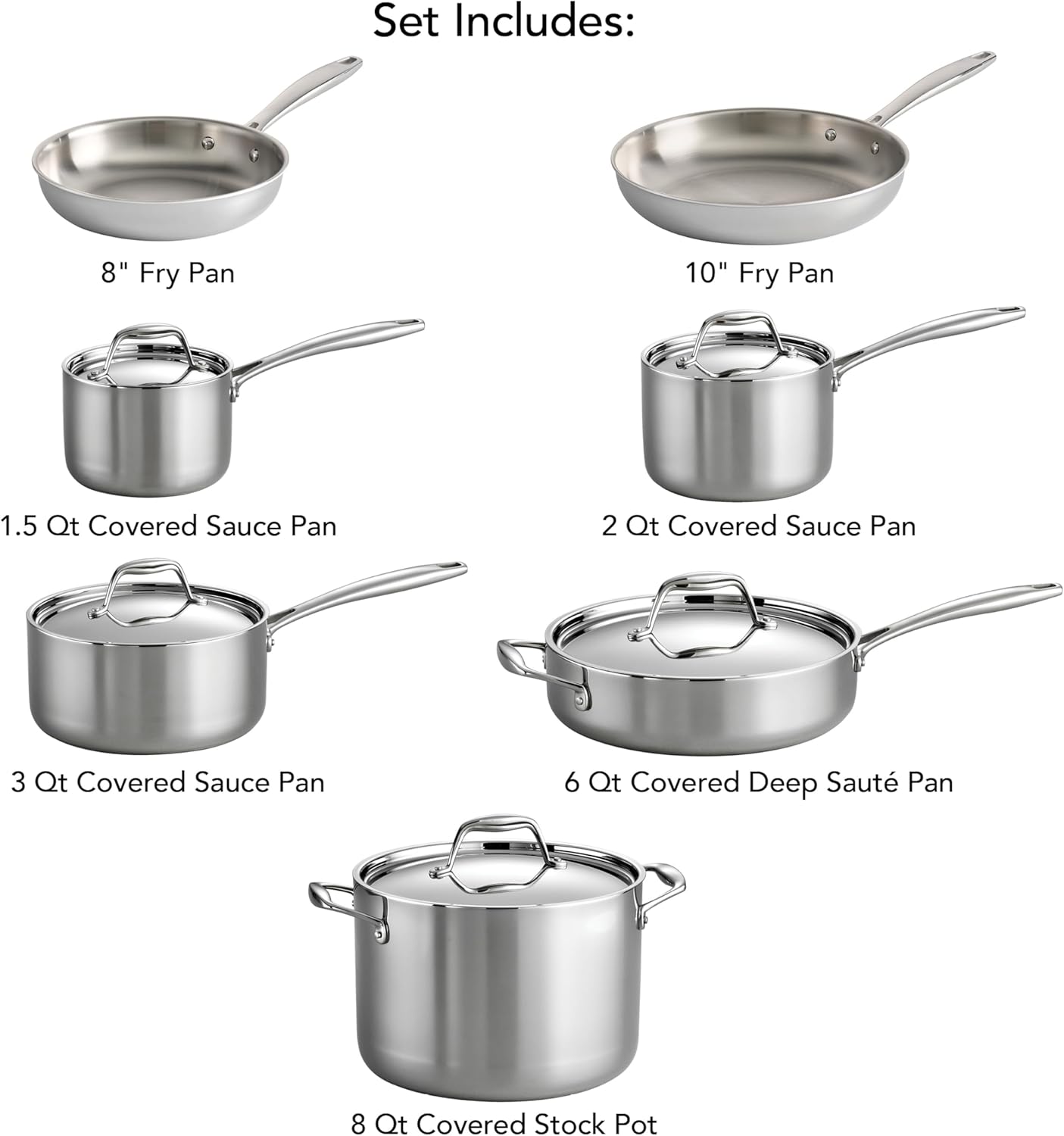 Tri-Ply Clad Stainless Steel 12-Piece Cookware Set