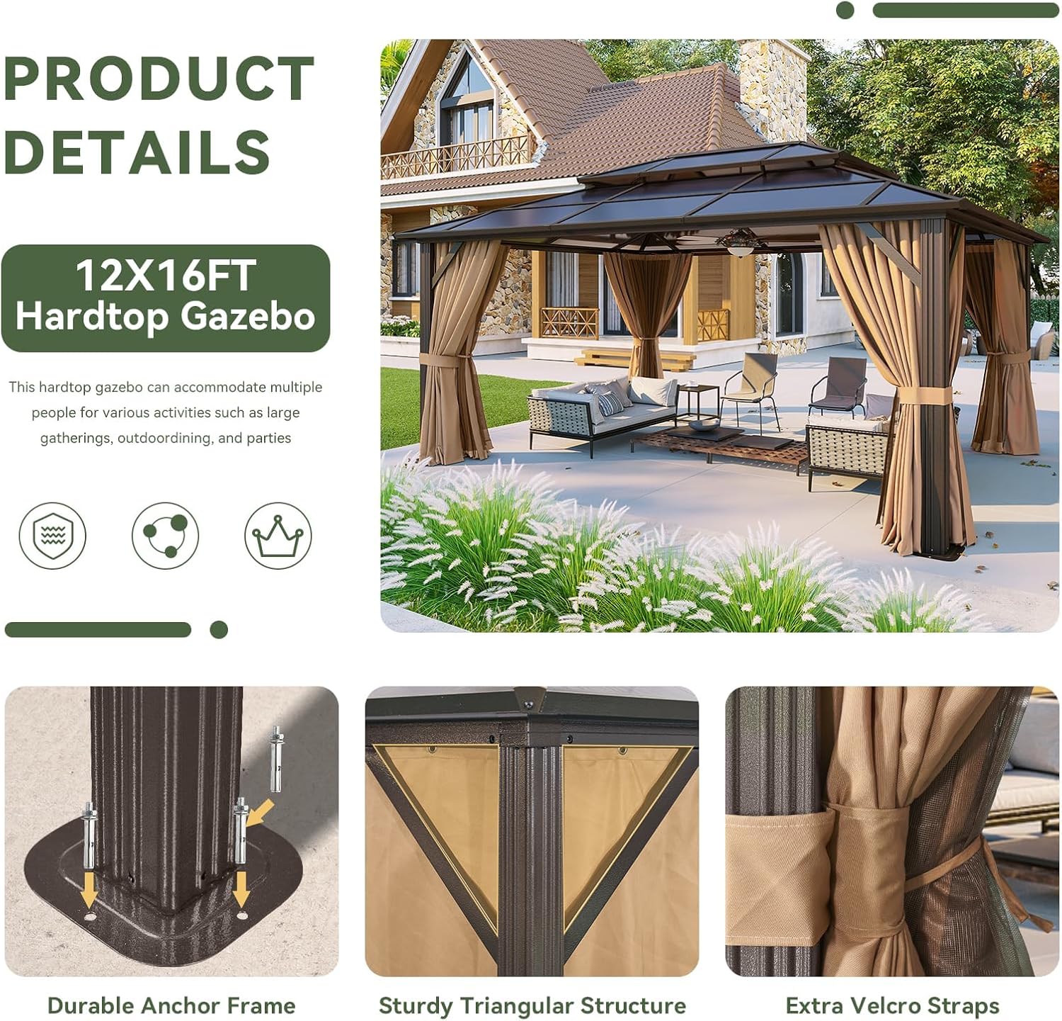 12’X10′ Hardtop Gazebo with Curtains and Netting