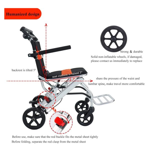 2026 Ultra-Light Portable Folding Wheelchair, Travel-Friendly with Handbrake, 220 lbs Capacity, Ideal for Elderly & Children, 34.2×32.6 Unfolded Dimensions