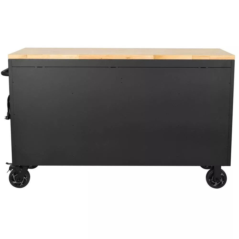 2026 Heavy Duty 61 in. W x 23 in. D 15-Drawer Mobile Workbench with Solid Wood Top