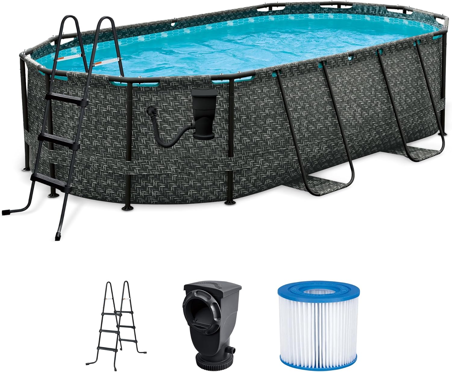 Funsicle 167 by 98 by 39.5 Inches Oasis Designer Oval Frame Outdoor Above Ground Swimming Pool Pool Set with Accessories, Dark Herringbone Gray