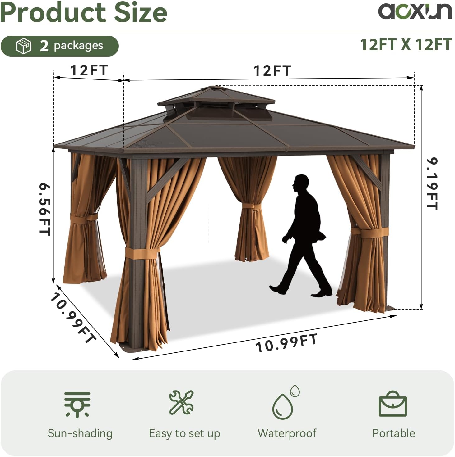 12’X10′ Hardtop Gazebo with Curtains and Netting
