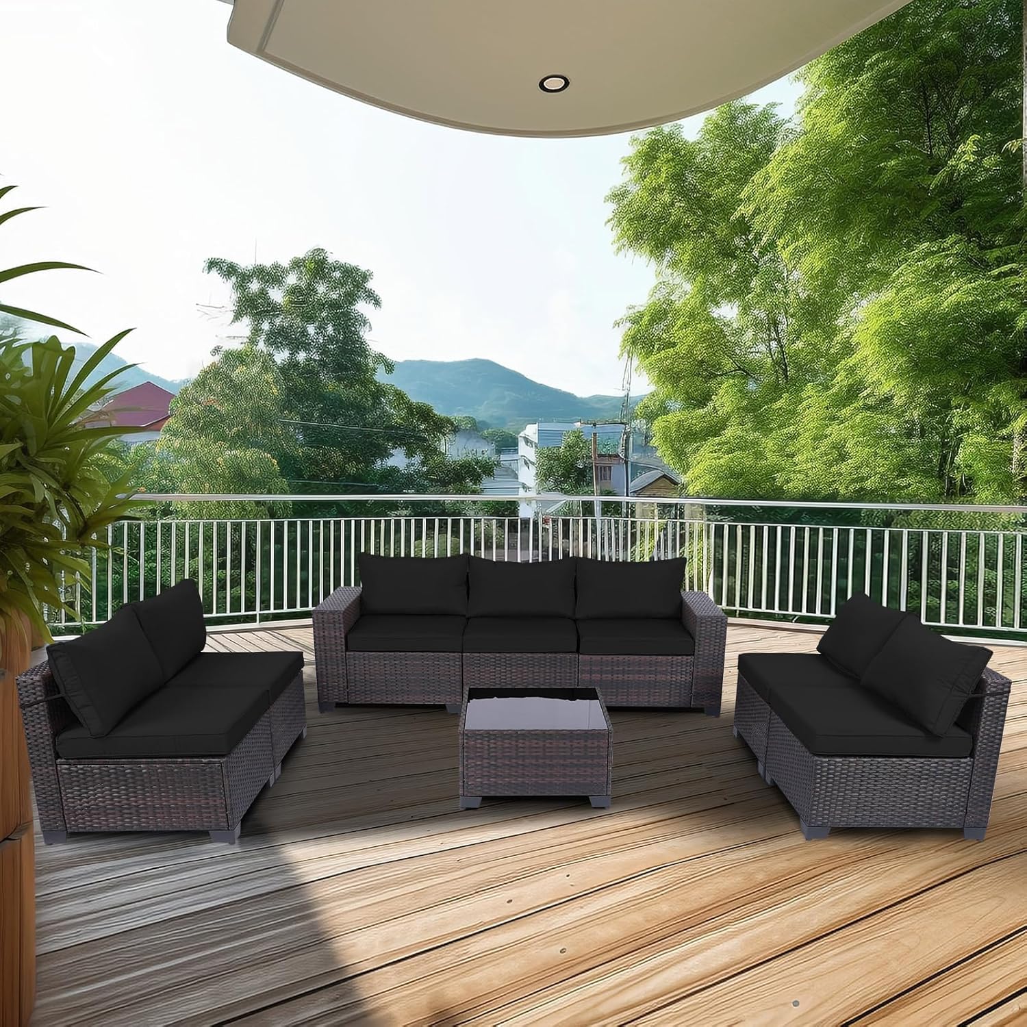 7 Pieces Rattan Patio Furniture Set with Tea Table