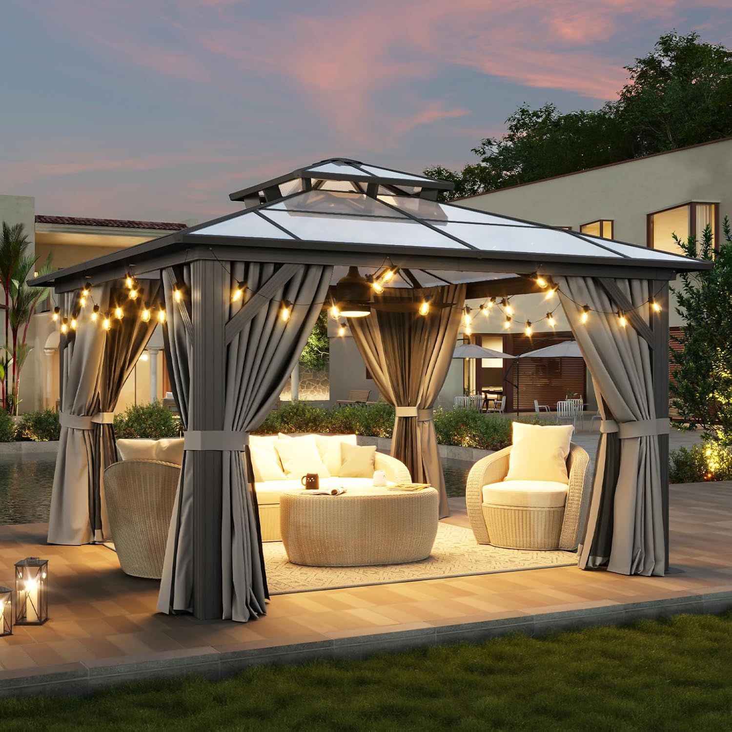12’X10′ Hardtop Gazebo with Curtains and Netting