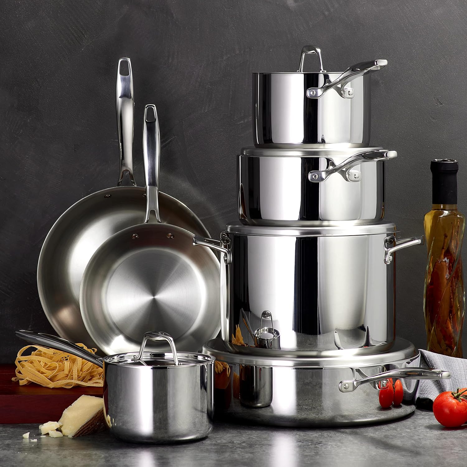 Tri-Ply Clad Stainless Steel 12-Piece Cookware Set