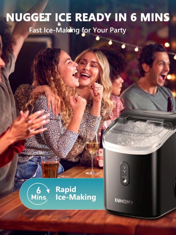 EUHOMY Nugget Ice Maker Countertop with Handle