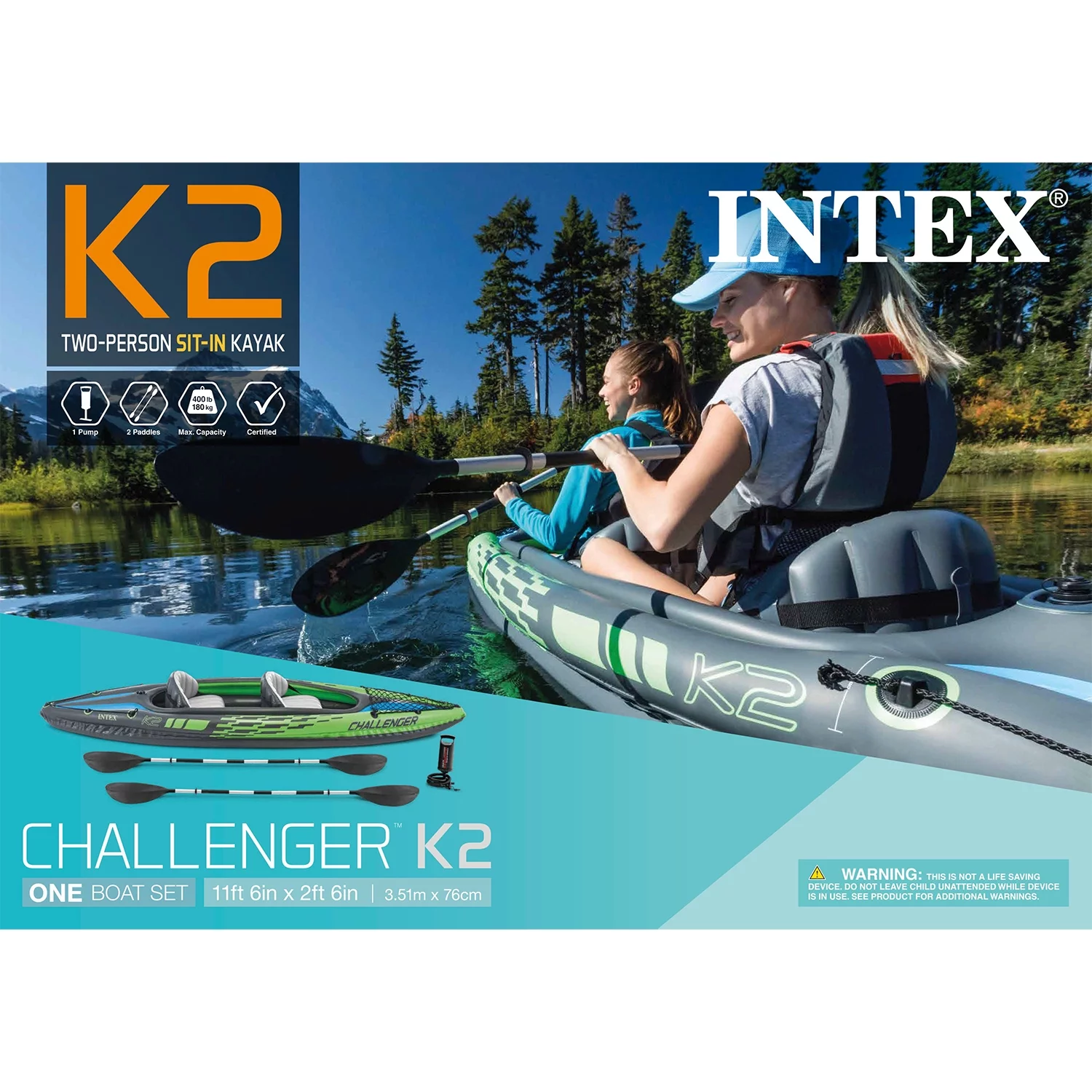 2026 Intex Challenger K2 Inflatable Kayak with Oars and Hand Pump