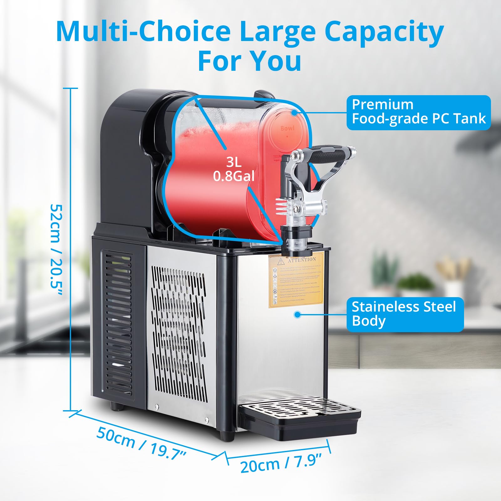2026 Commercial Slushie Machine 3L Stainless Steel Self-Cleaning Slushy Maker for Frozen Drinks,Snow Melting Ideal for Home,Coffee Shop,Restaurant