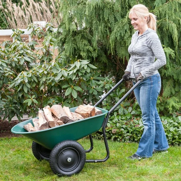 Garden Star Dual Wheel, Poly Tray Yard Rover Wheelbarrow, Green