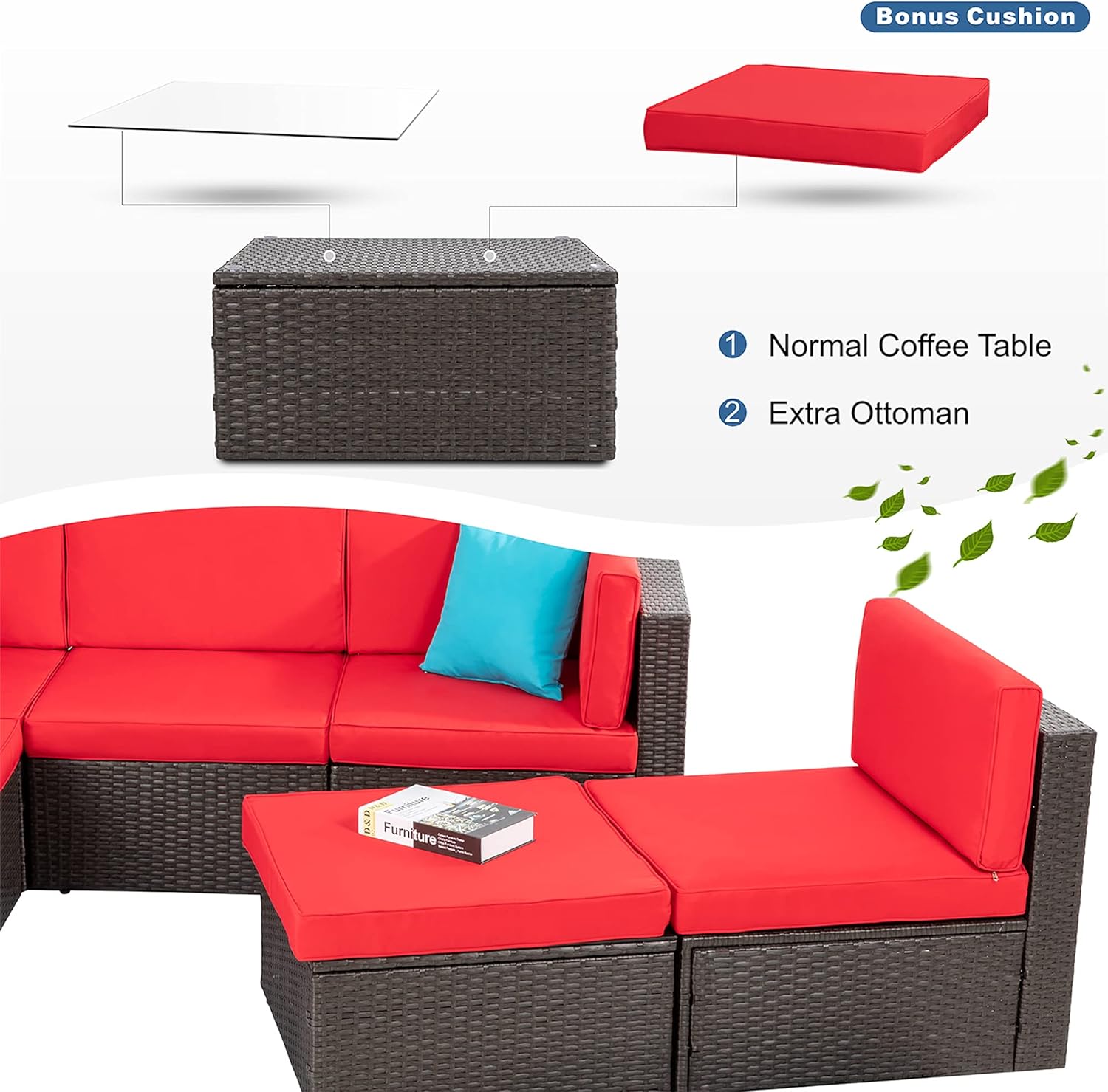 5 Piece All-Weather Patio Furniture Set with Ottoman