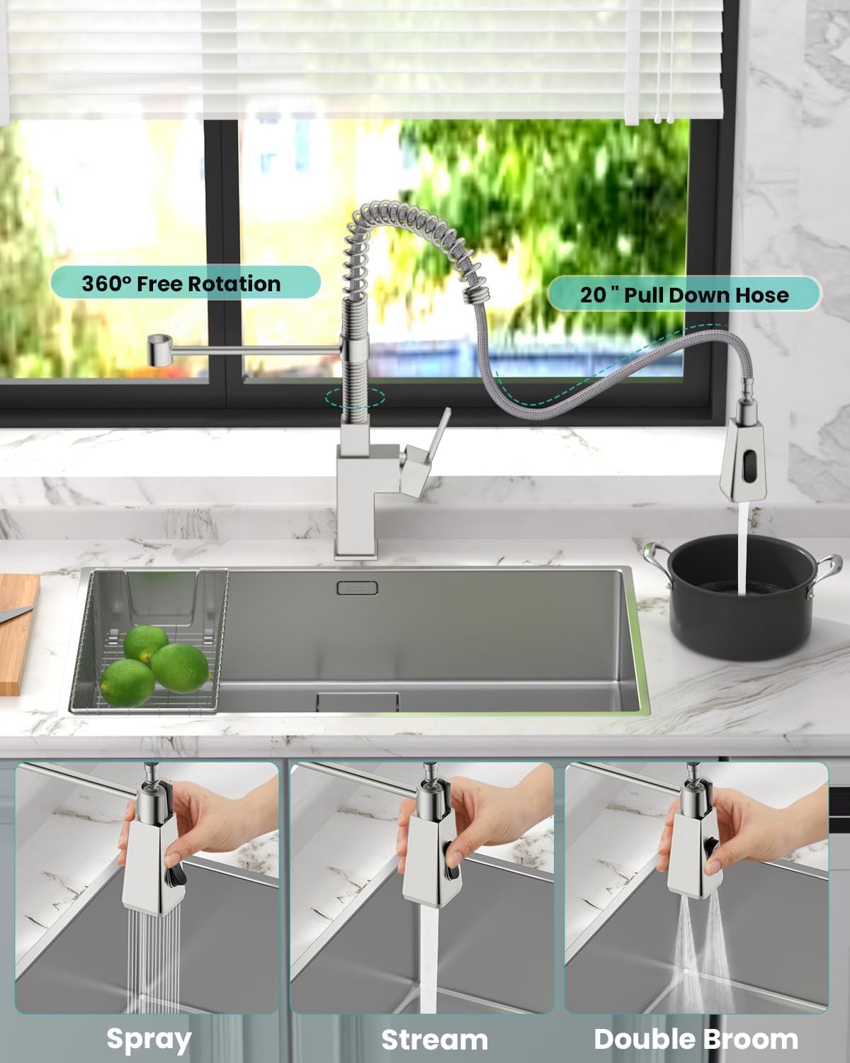 Black Touchless Kitchen Faucet with Soap Dispenser, Motion Sensor Activated Hands-Free Automatic Faucet for Sink with Pull Down Sprayer, Single Handle Smart Faucets for Kitchen Sink