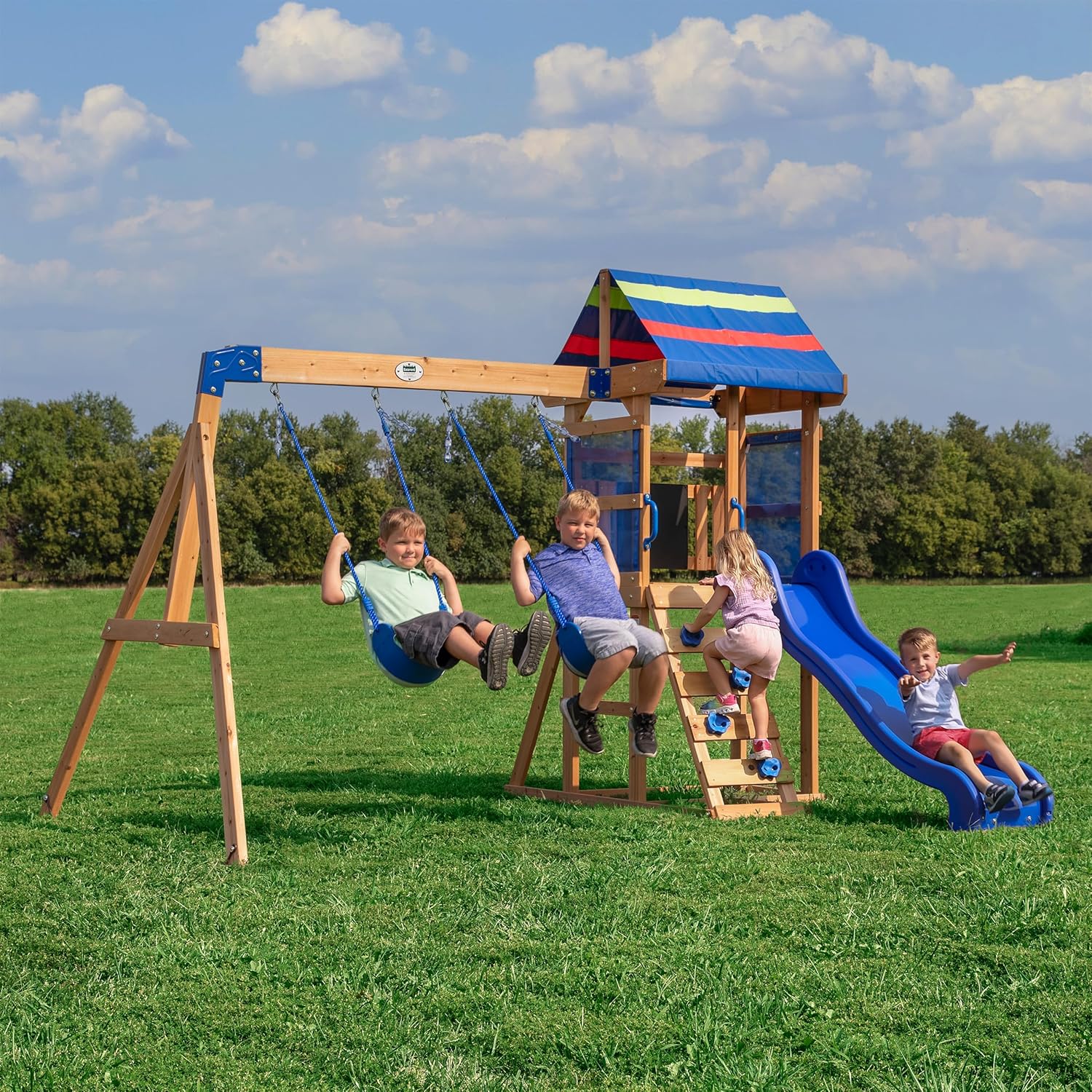 Buckley Hill Cedar Wood Swing Set with Slide & Deck