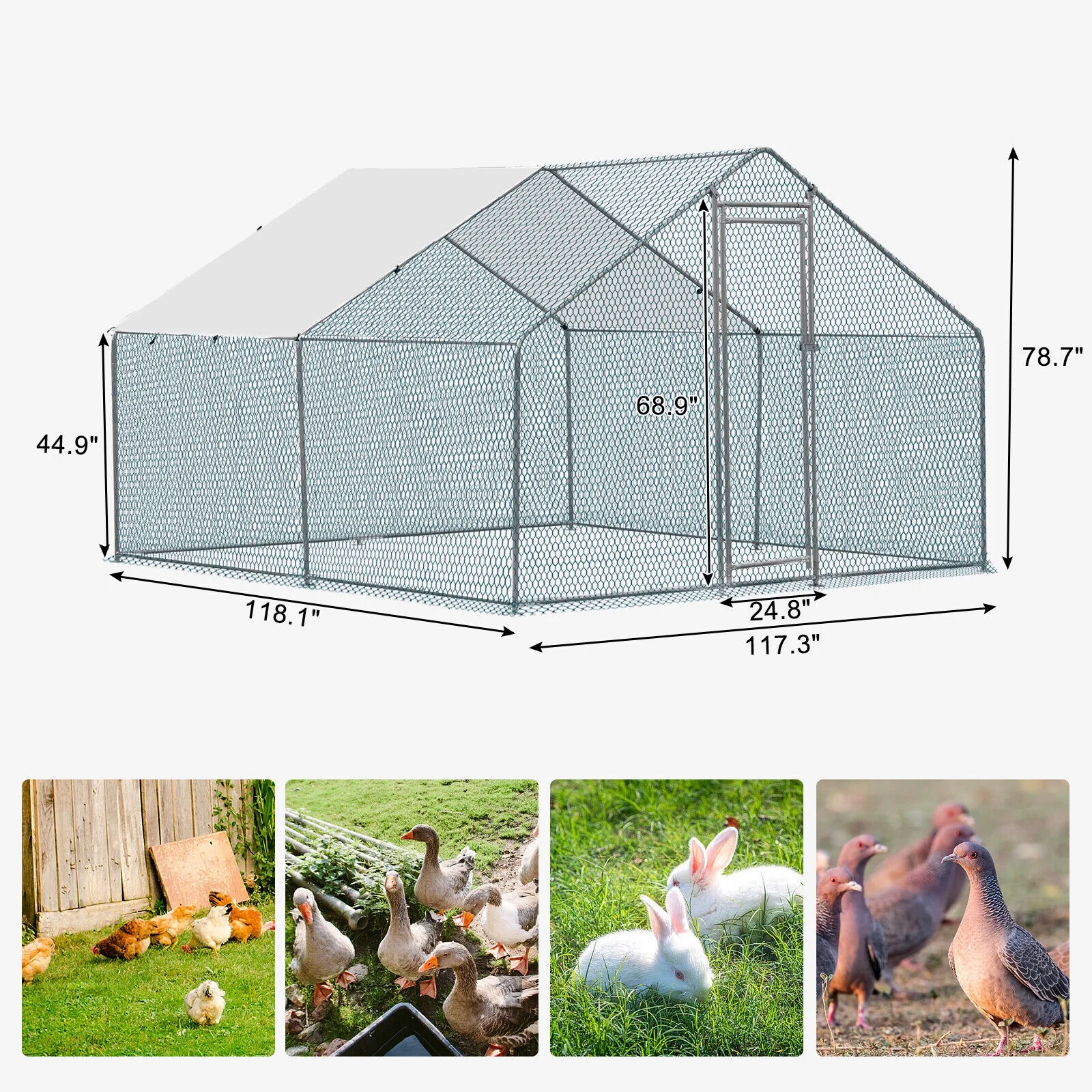 2026 ZGBY 10 X 10 Ft Large Metal Chicken Coop, Walk-In Poultry Cage Chicken Hen Run House