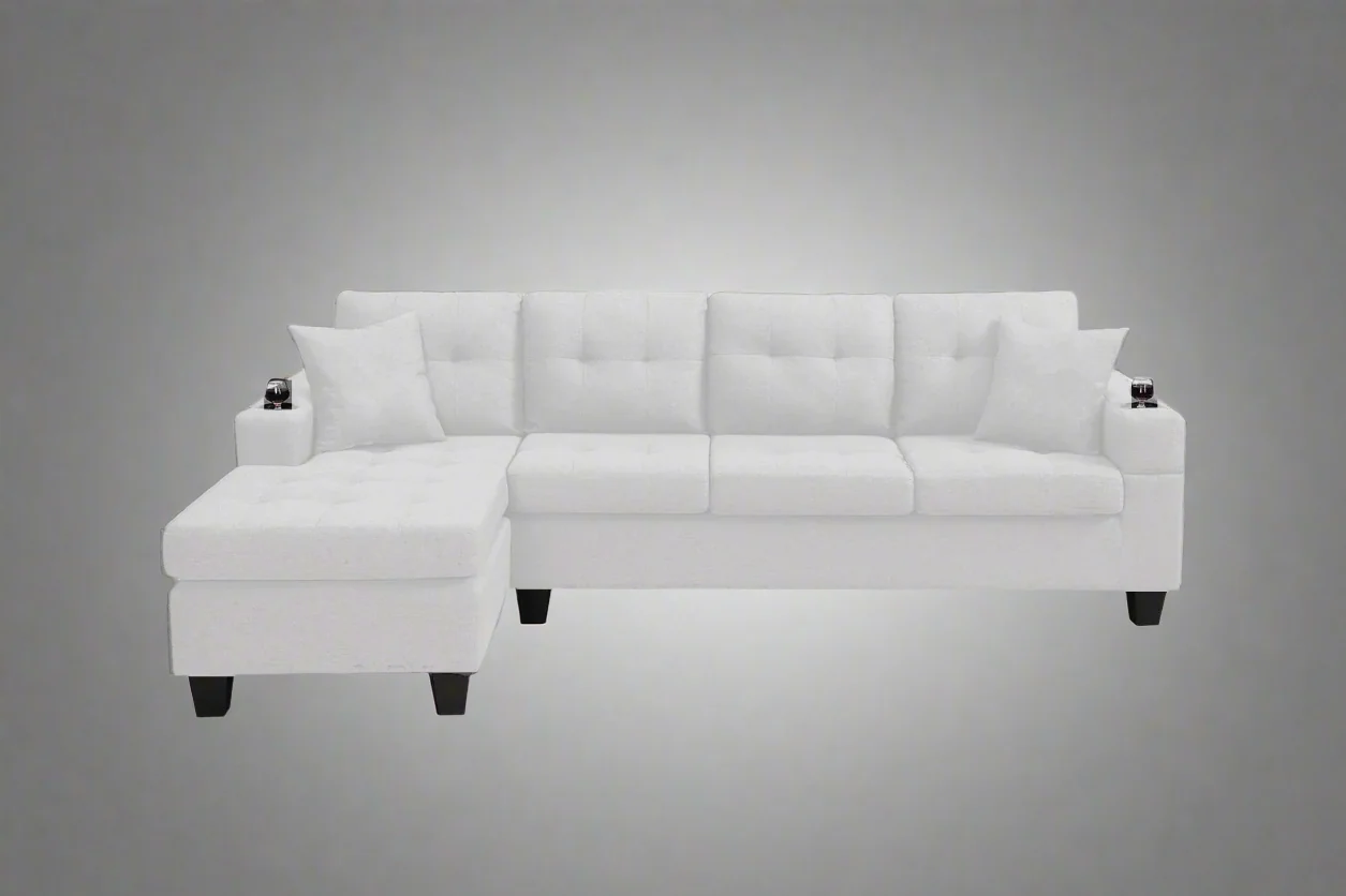 Reversible 4-Seater L-Shape Sectional Sofa with Chaise & Ottoman | Modern Upholstered Living Room Set