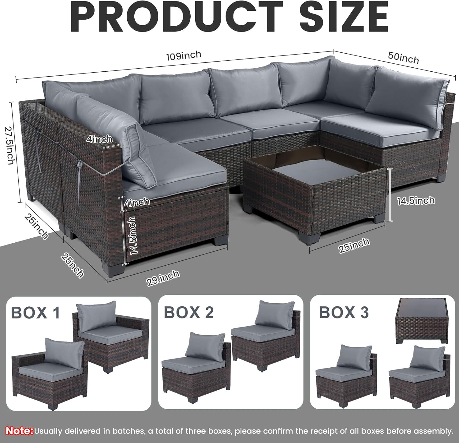 7 Pieces Rattan Patio Furniture Set with Tea Table