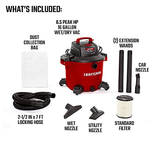 CRAFTSMAN 16 Gallon 6.5 Peak HP Wet/Dry Vac, Heavy-Duty Shop Vacuum