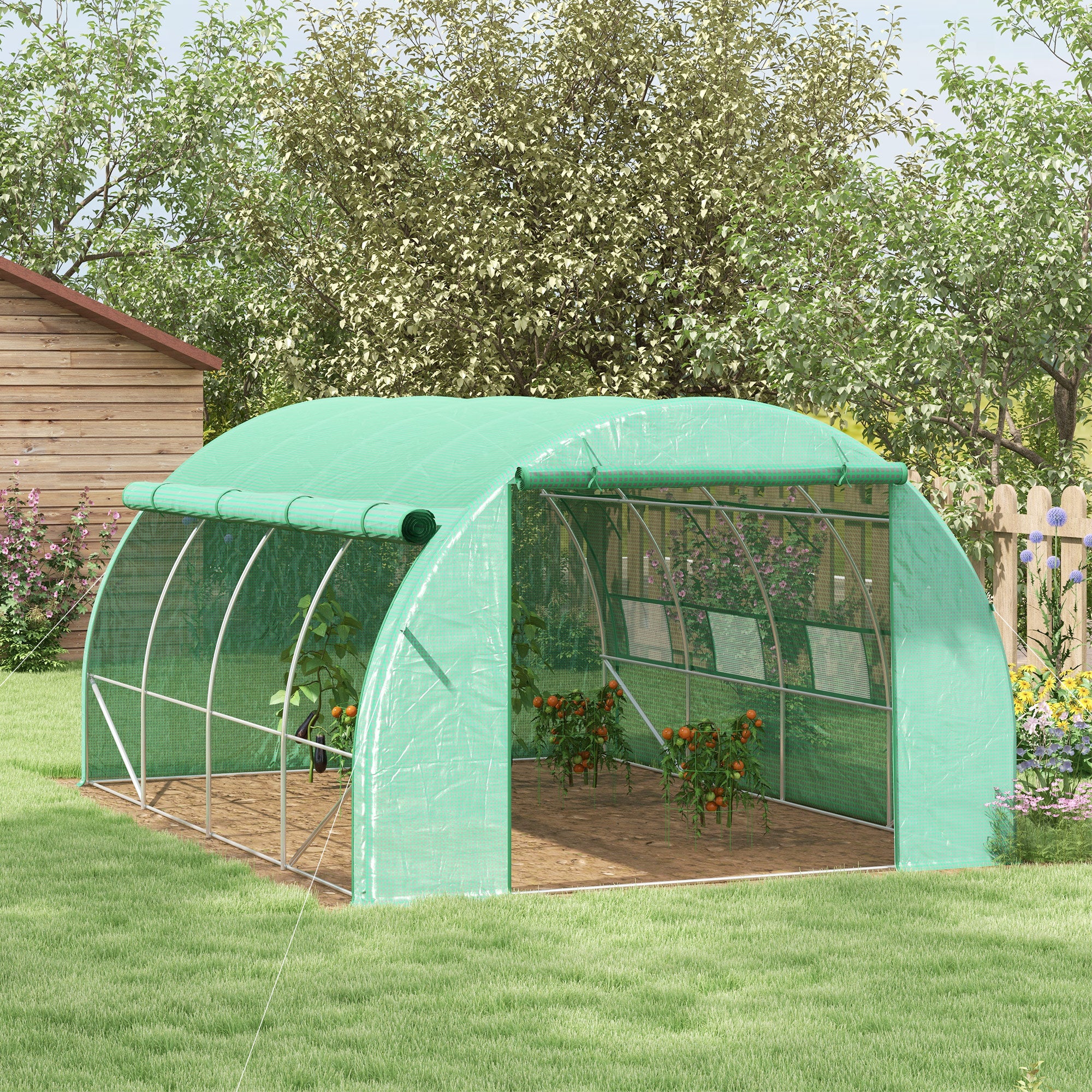 Outsunny 4 x 3 x 2 m Polytunnel Greenhouse Pollytunnel Tent Steel Frame Green