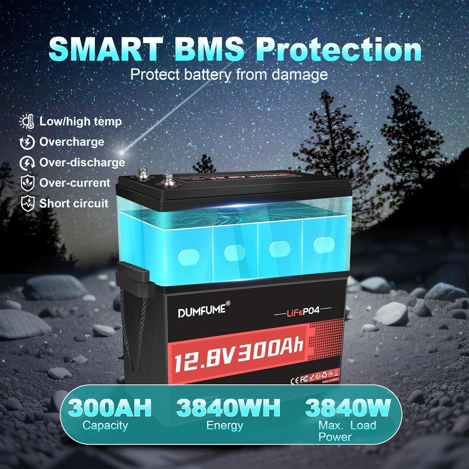 12V 300Ah Lithium LiFePO4 Battery with 200A BMS