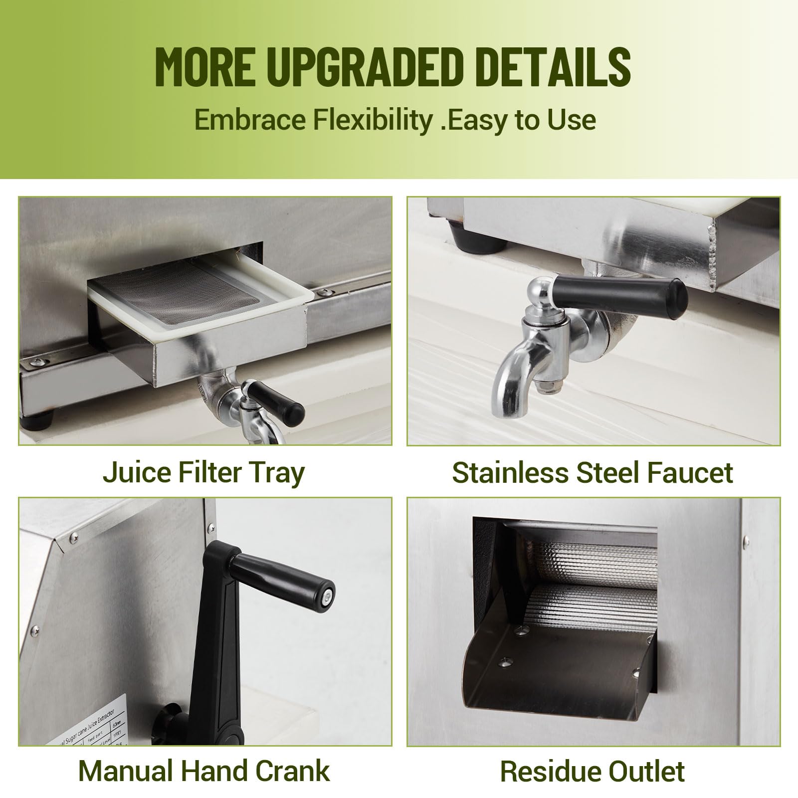 2026 Manual Sugar Cane Juicer Machine, Sugar Cane Press with 3 Stainless Steel Drums and 2.4-inch Large Inlet, Sugarcane Juice Machine with 110LBS/H, Suitable for Home/Commercial Use