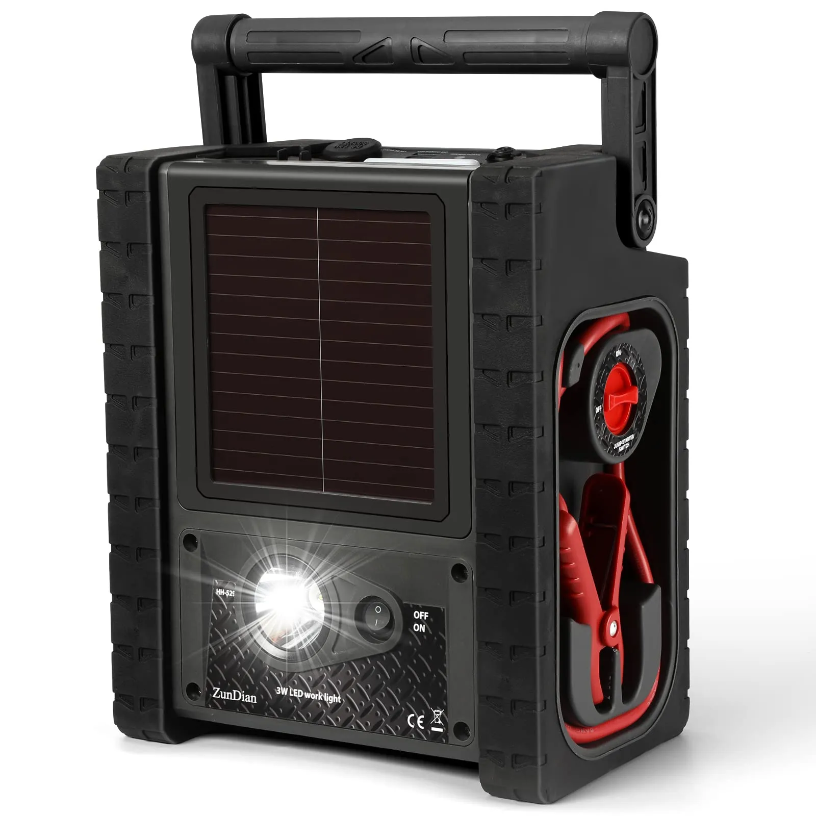 2026 ZD-529 Solar Portable Power Station 2000 Amps Jump Starter, 260 PSI Air Compressor, 12V Car Battery Charger with 400W Inverter Dual AC/DC/USB Output, Emergency Backup Power with Flashlights