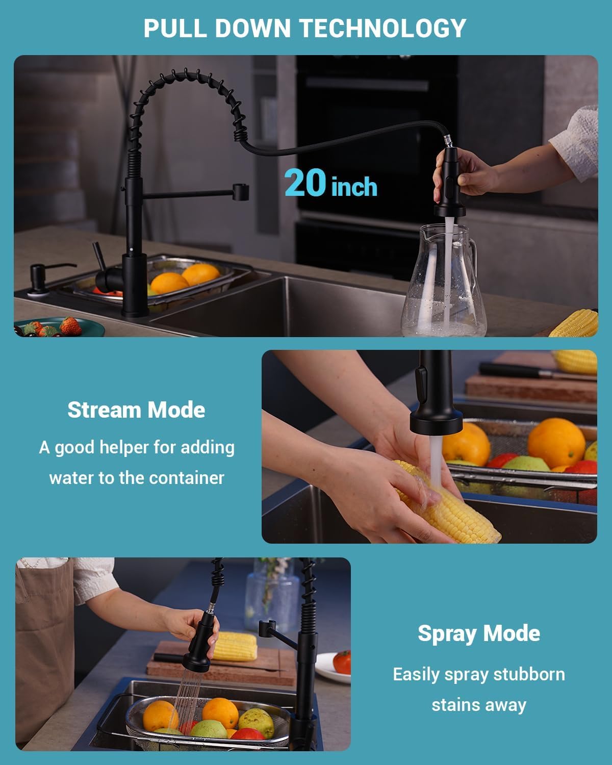 Black Touchless Kitchen Faucet with Soap Dispenser, Motion Sensor Activated Hands-Free Automatic Faucet for Sink with Pull Down Sprayer, Single Handle Smart Faucets for Kitchen Sink