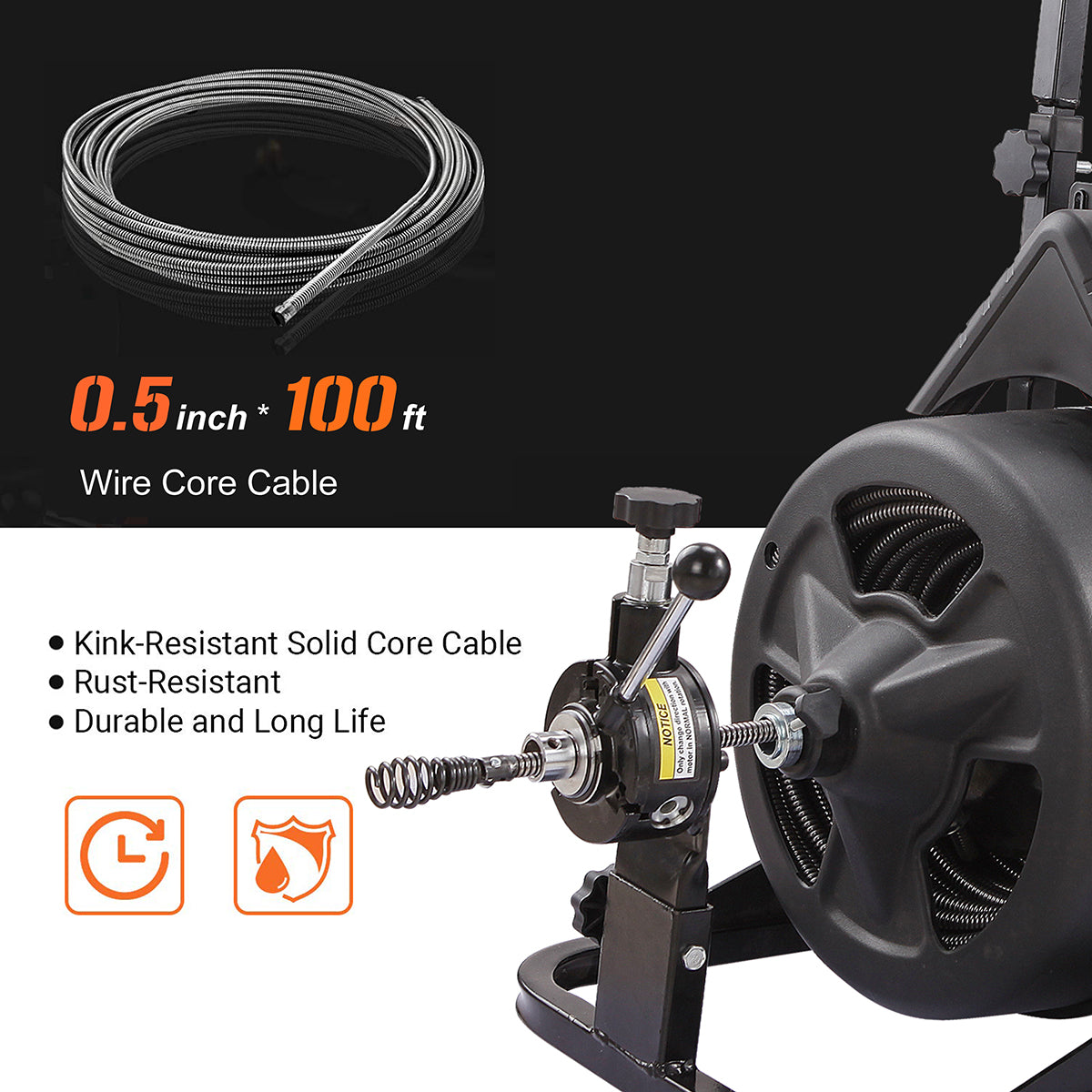 45078 45078 Drain Snake Commercial w/Attachments 100' Electric Sewer