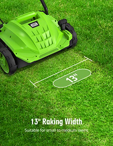 13-Inch 12 Amp Electric Dethatcher Scarifier with Foldable Handle, 2-in-1 Lawn Dethatcher