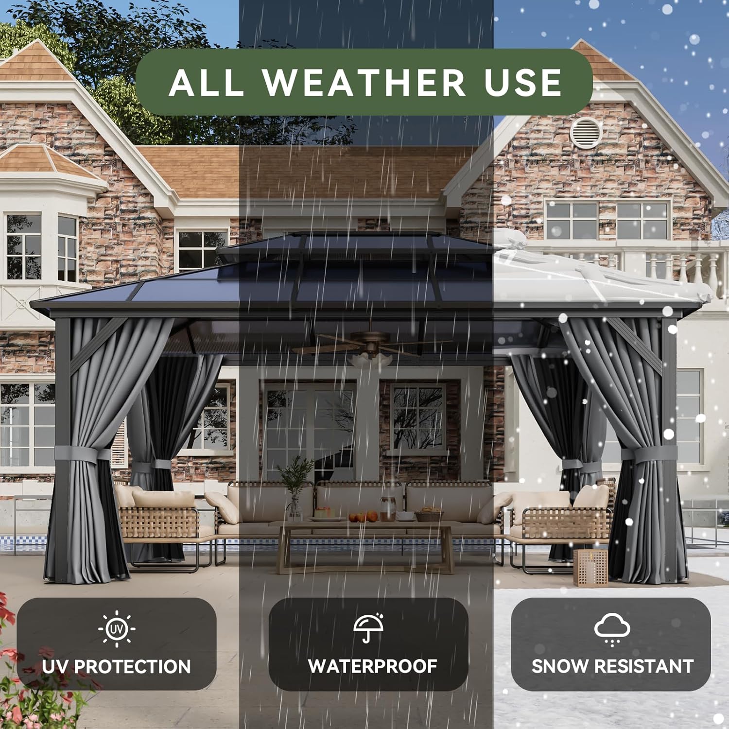 12’X10′ Hardtop Gazebo with Curtains and Netting