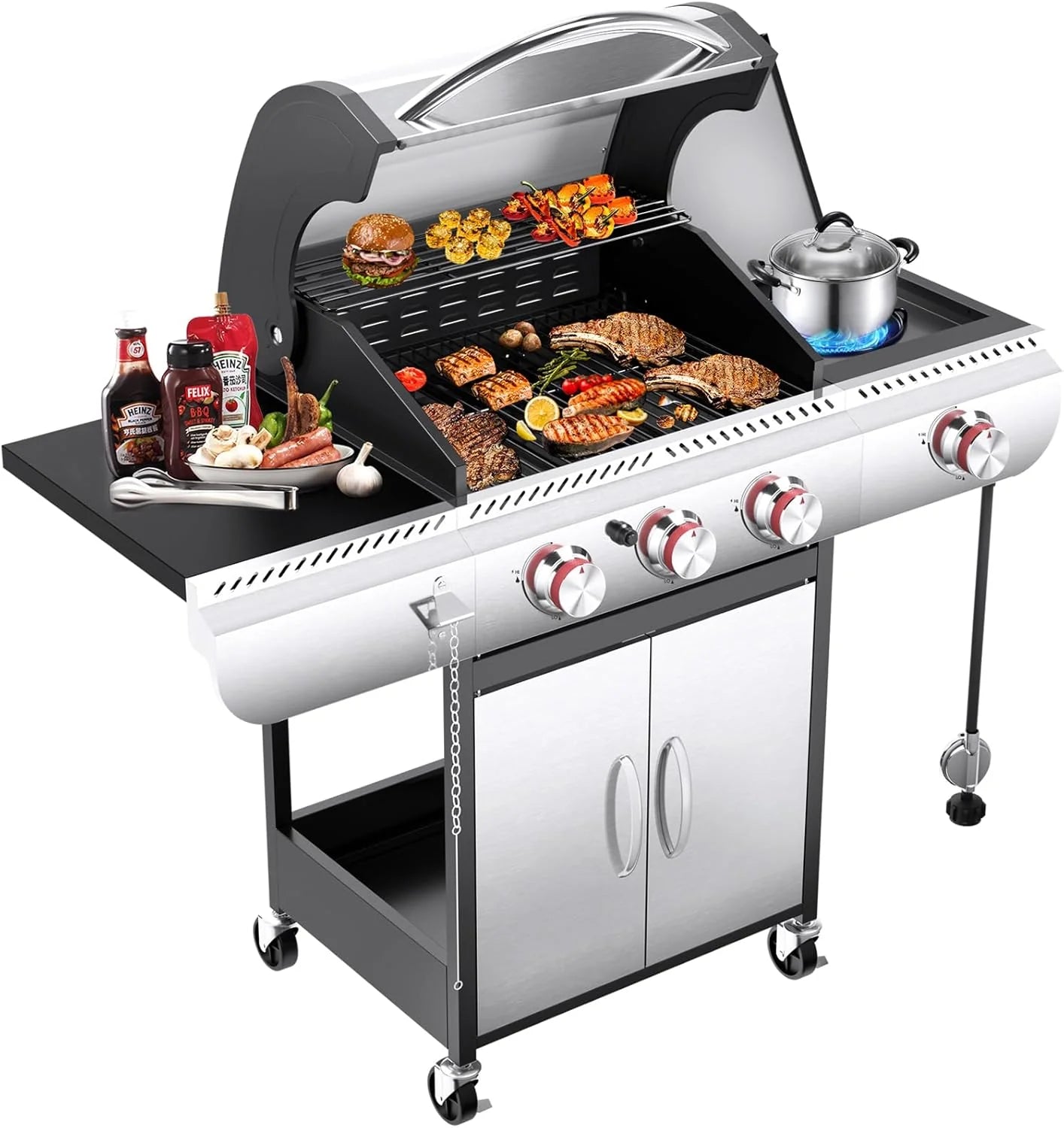 2026 3 & 4-Burner Propane Gas Grills with Side Burners, for Outdoor Cooking, BBQ, Patio, Camping
