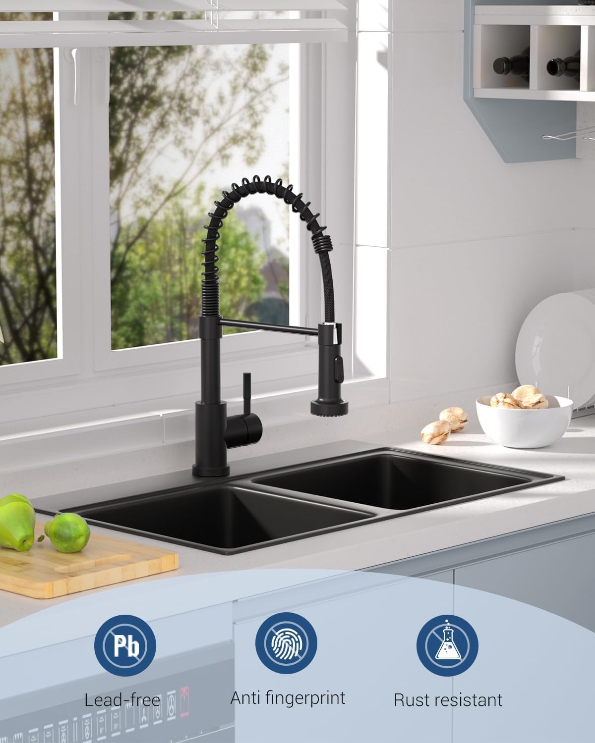 Black Touchless Kitchen Faucet with Soap Dispenser, Motion Sensor Activated Hands-Free Automatic Faucet for Sink with Pull Down Sprayer, Single Handle Smart Faucets for Kitchen Sink
