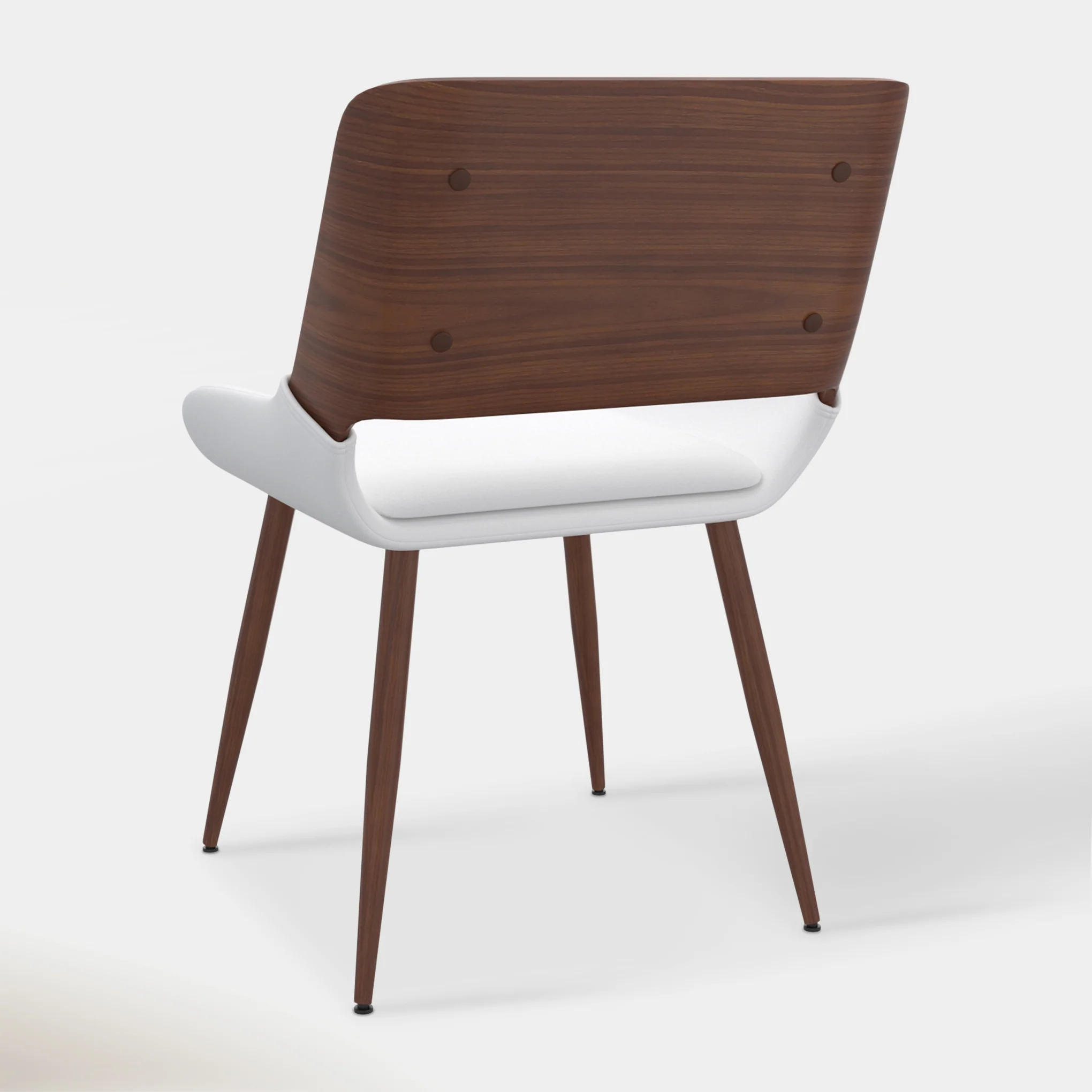 Mid-Century Inspired Bentwood Walnut Chair with White Vegan Leather Upholstery